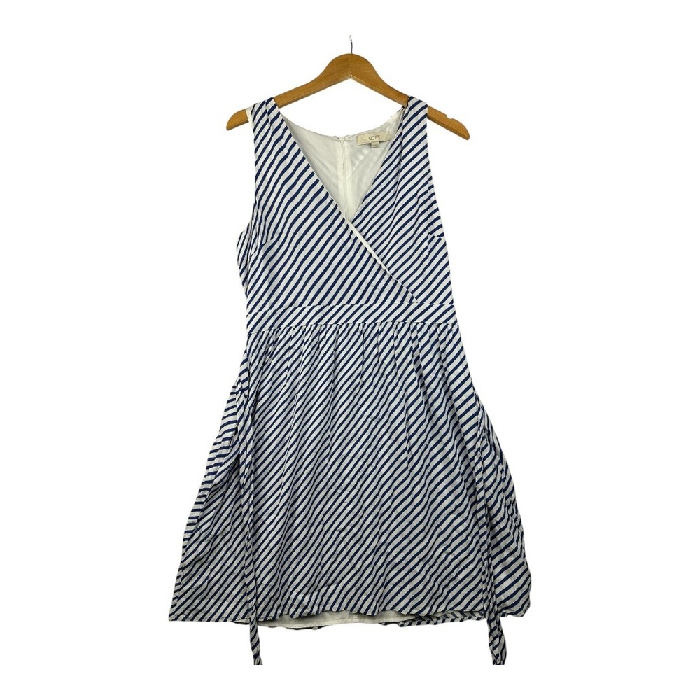 Loft Striped Sleeveless V-neck Dressโ size 12 Blue/White